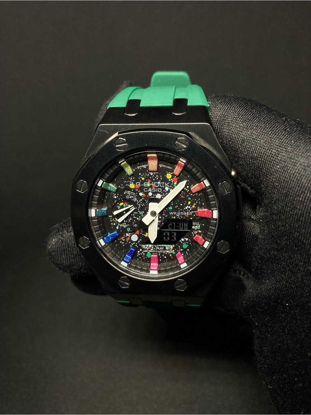 Custom G Shock Green and Rainbow GMA 2100 Model